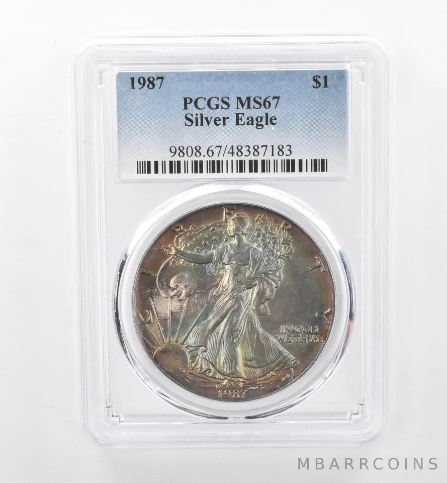 1987 American Silver Eagle MS67 PCGS Beautiful Tone *1960