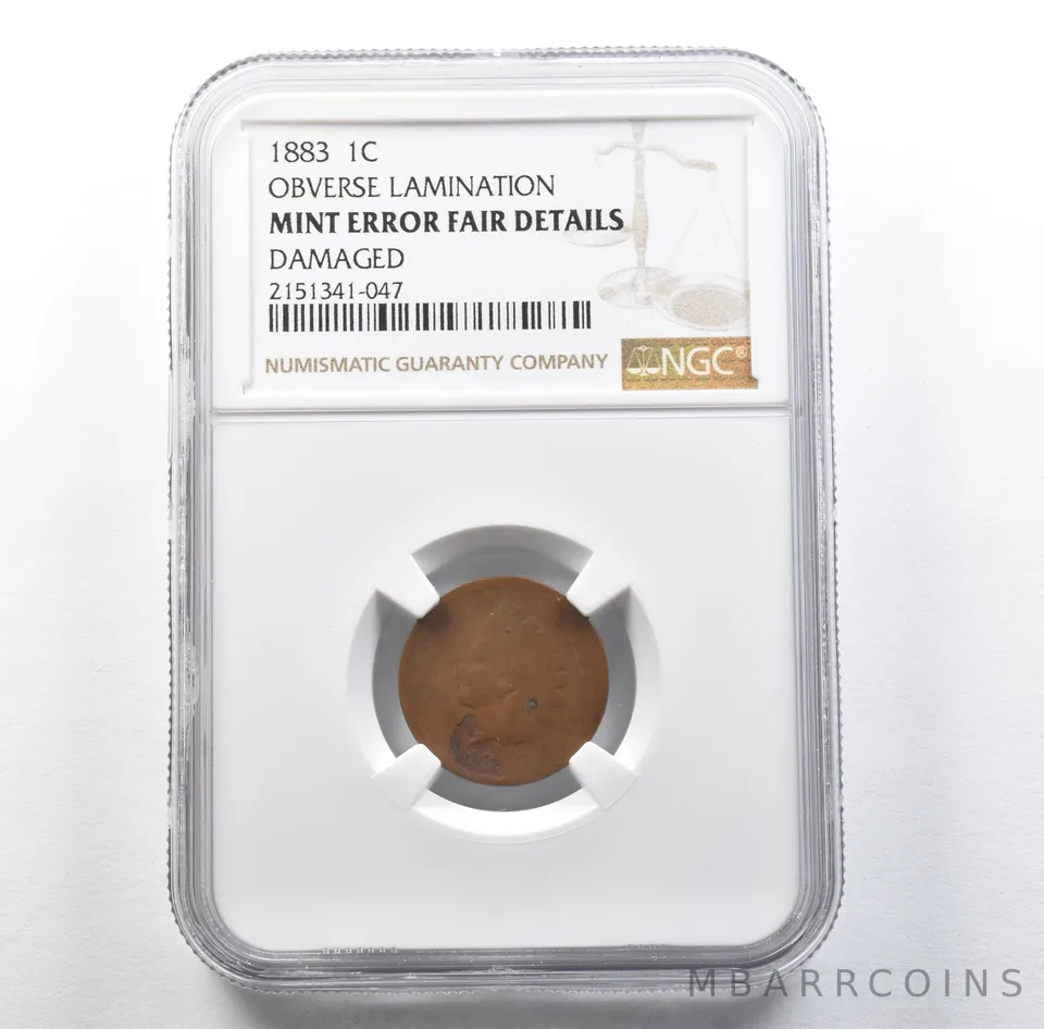 1883 Indian Head Cent Mint Error Fair Details Obv Lamination Damaged NGC *3096