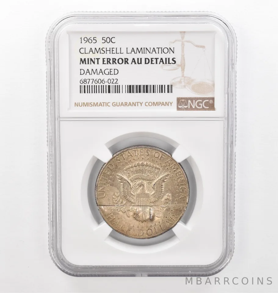 1965 Kennedy Half Dollar Mint Error Clamshell Lamination AU NGC Tone *2208