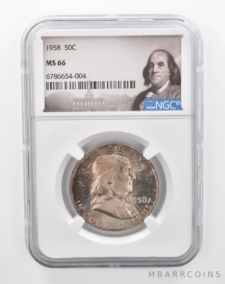 1958 Franklin Half Dollar MS66 NGC Beautiful Tone *2835