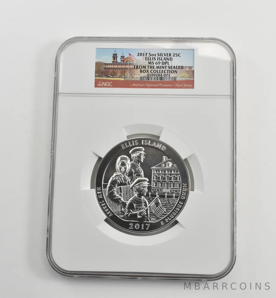 2017 5 Oz Silver Quarter America The Beautiful Ellis Island MS69 DPL NGC *1598