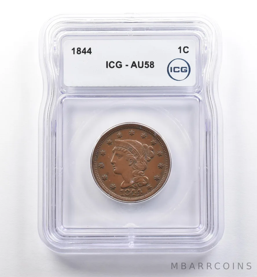 1844 Braided Hair Large Cent AU58 ICG *0277