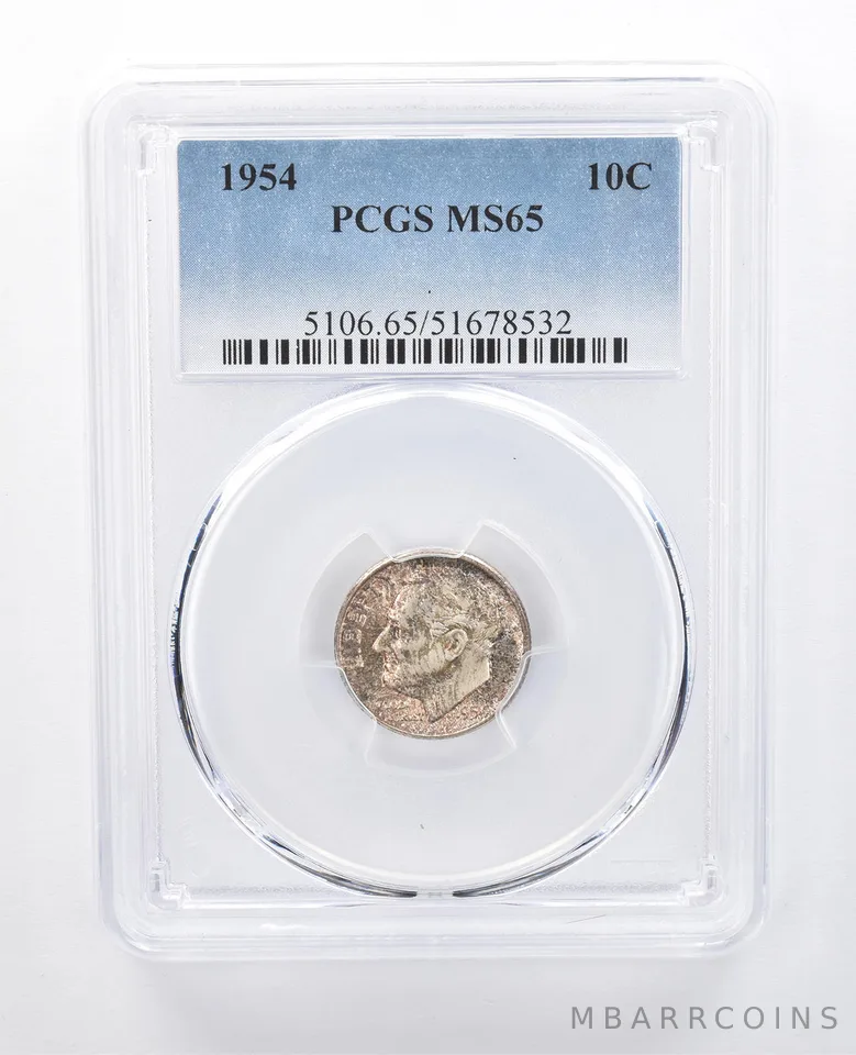 1954 Roosevelt Dime MS65 PCGS Mottled Tone *8060