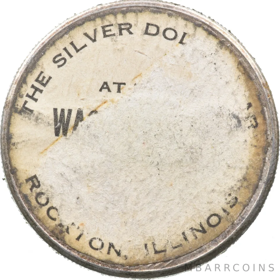 1922 Peace Silver Dollar "Wagon Wheel" Stickered Back Rockton IL a9618