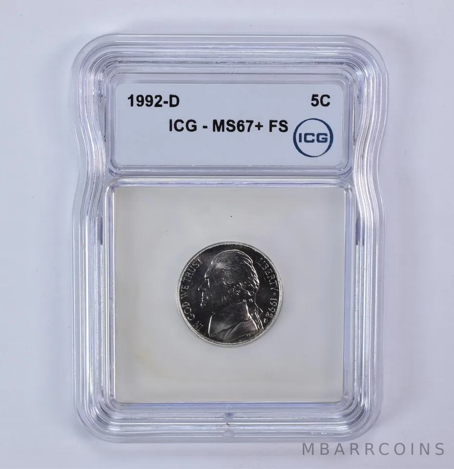 1992-D Jefferson Nickel MS67+ FS ICG