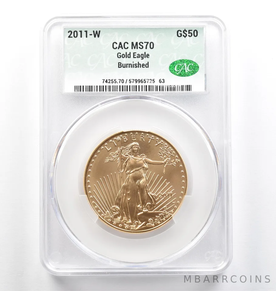 2011-W $50 Burnished Gold Eagle 1 Oz Gold MS70 CAC CACg *9826