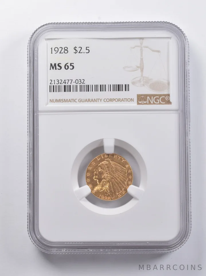 MS65 1928 $2.50 Indian Head Gold Quarter Eagle NGC *6872