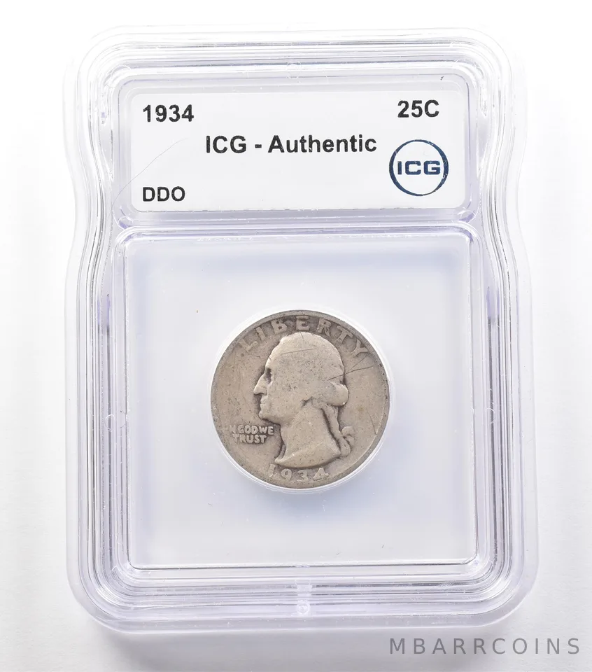 1934 Washington Quarter Mint Error DDO Authentic ICG *2439