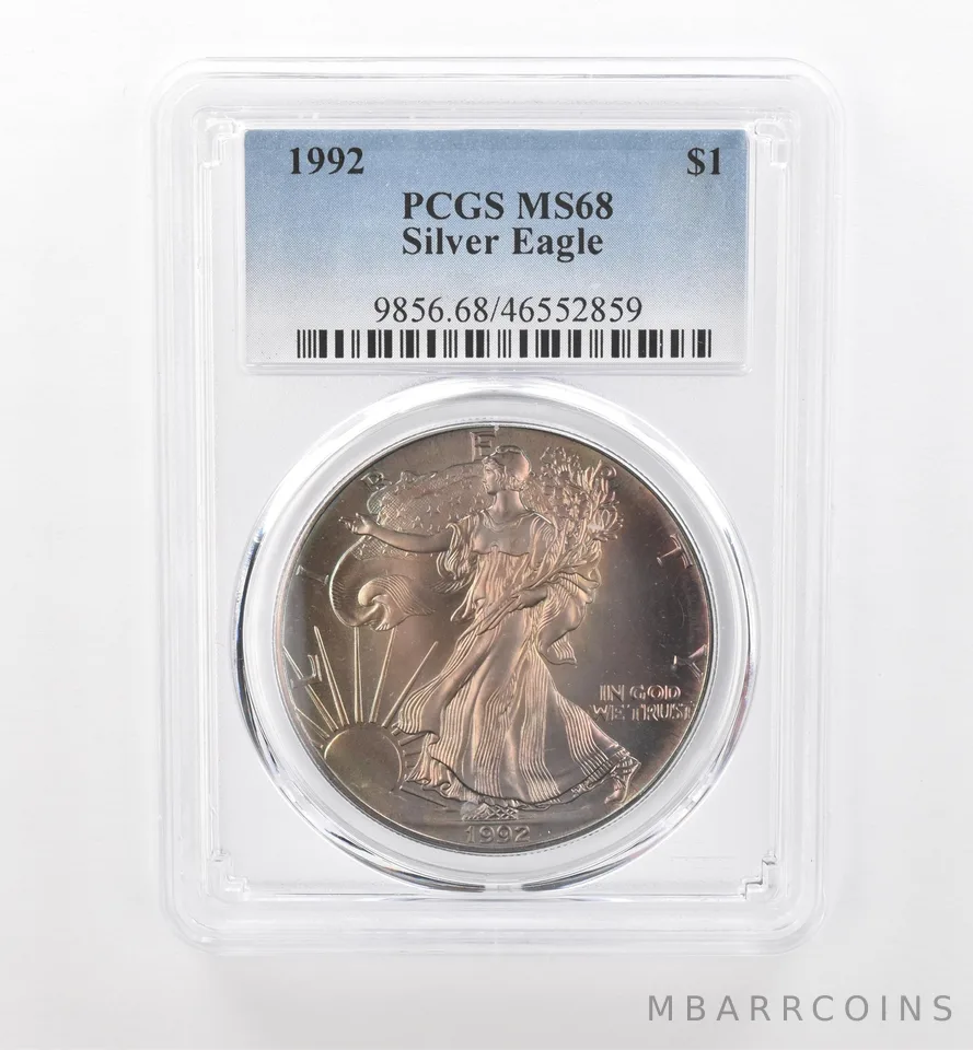 1992 American Silver Eagle MS68 PCGS Beautiful Tone *1762
