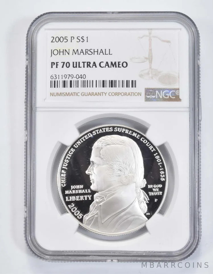 2005-P John Marshall Commemorative Proof Silver Dollar PF70 UCAM NGC