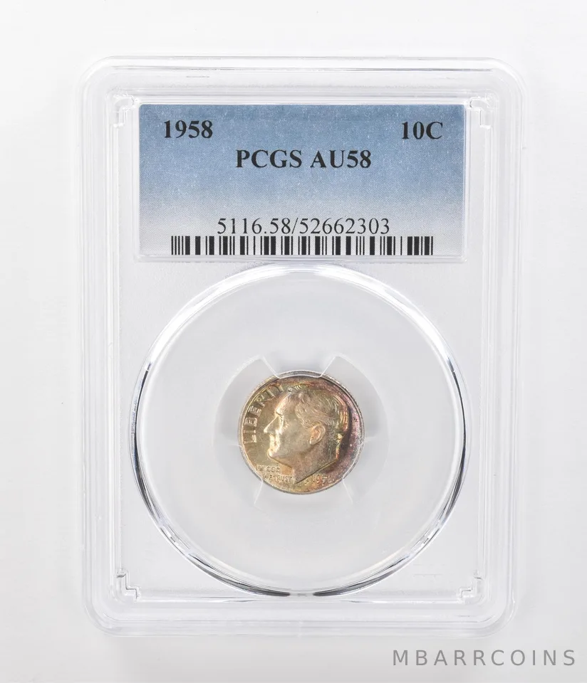 1958 Roosevelt Dime AU58 PCGS Beautiful Tone *1071