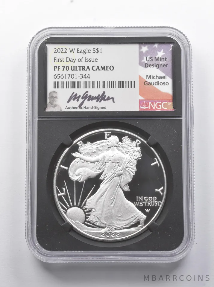 PF70 UCAM 2022-W American Silver Eagle FDOI Signed Gaudioso NGC a8849