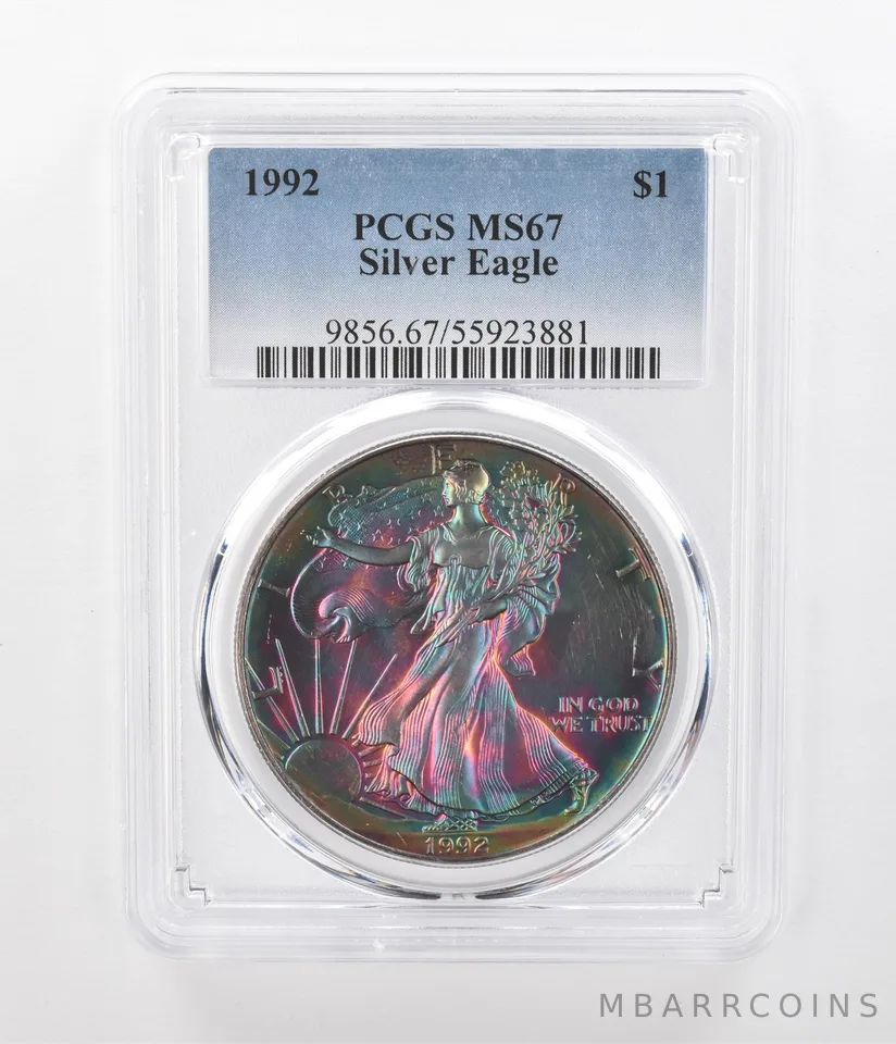 1992 American Silver Eagle MS67 PCGS Beautiful Tone *1252