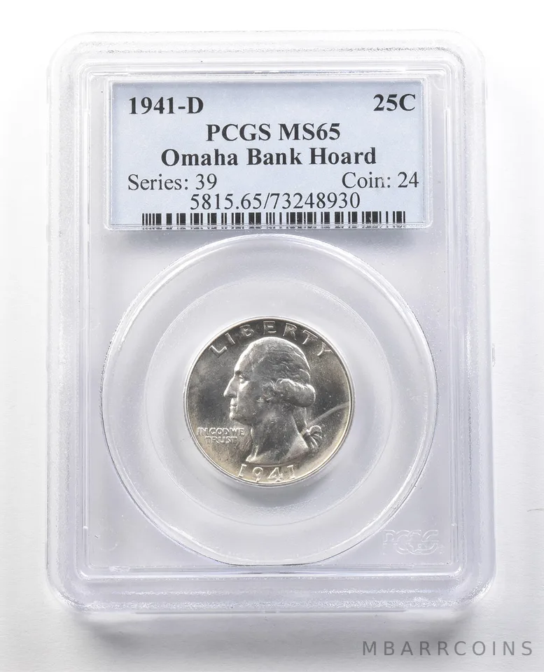 1941-D Washington Quarter Omaha Bank Hoard MS65 PCGS *1353