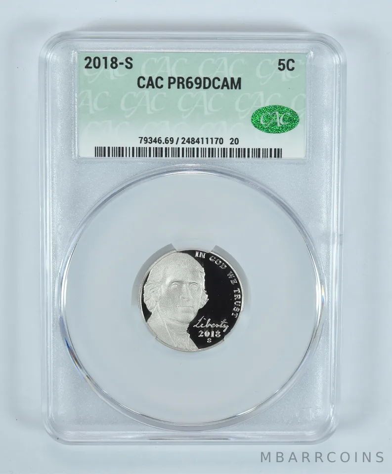 2018-S Jefferson Nickel PR69 DCAM CAC CACg