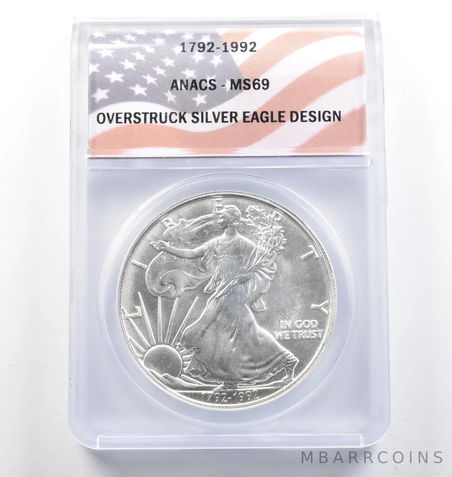 1992 American Silver Eagle Overstruck Eagle Design MS69 ANACS *5784