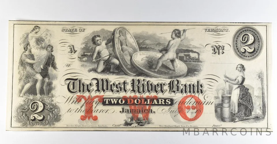 1800s $2 Jamaica VT West River Bank Obsolete Note *8383