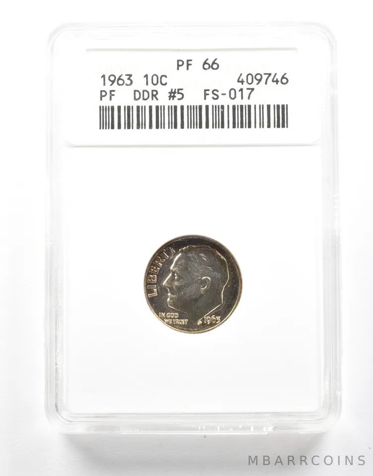 1963 Roosevelt Dime DDR #5 FS-017 PF66 ANACS *2105