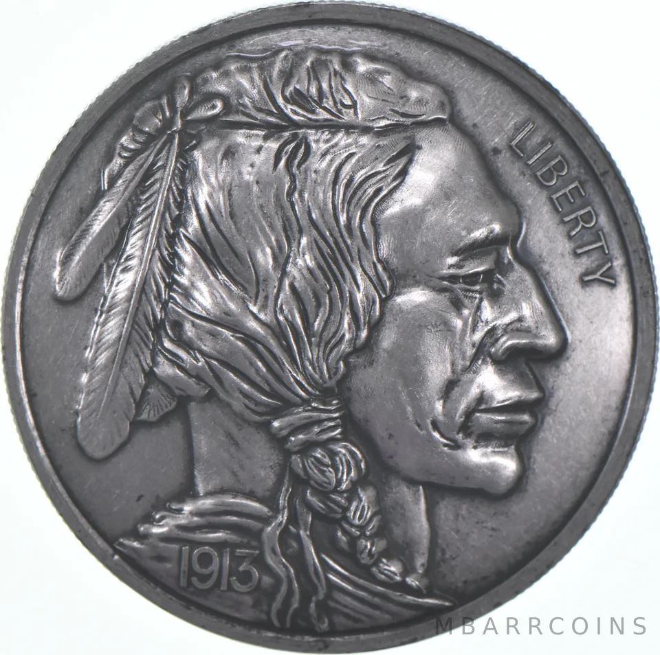 1913 Buffalo Indian 1 Oz Silver Round Concave Antiqued Finish