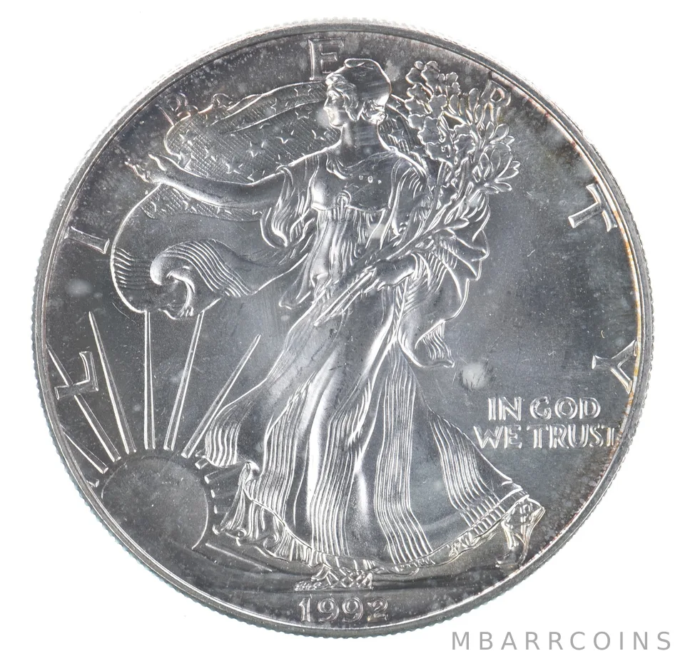 Beautiful Toned - 1992 American Silver Eagle 1 Troy Oz .999 Fine Silver *125