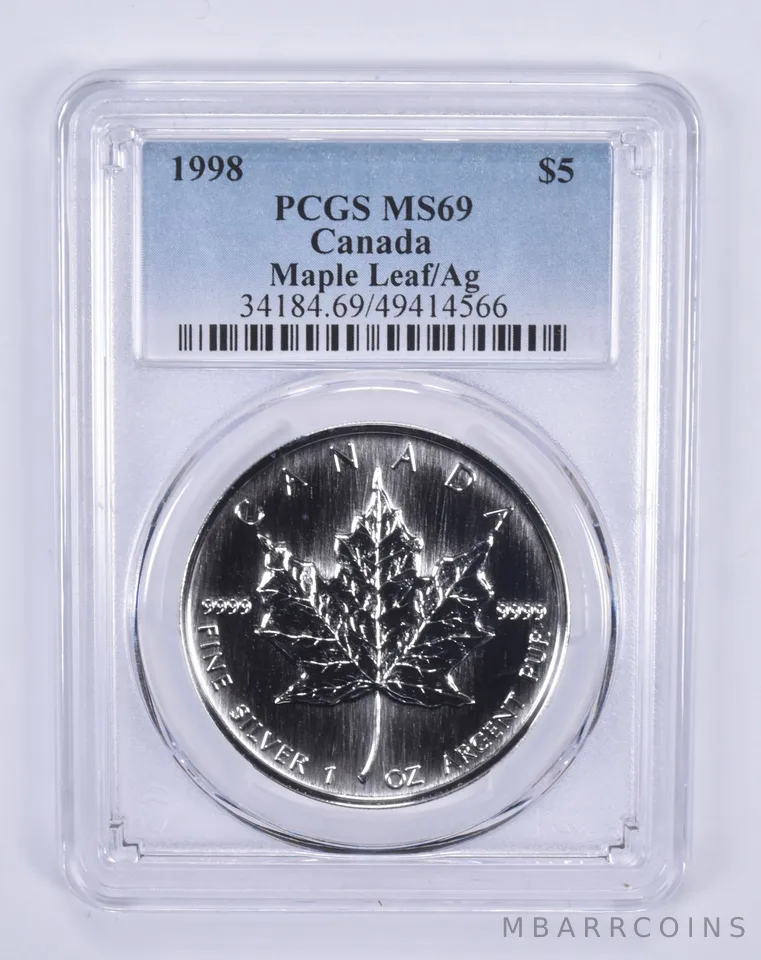 1998 Canada 5 Dollars Silver Maple Leaf MS69 PCGS Blue Label