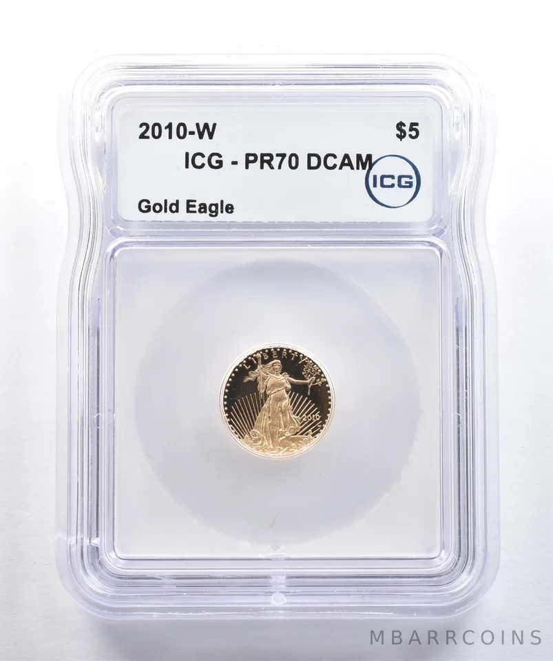 2010-W $5 American Gold Eagle 1/10 Oz Gold PR70 DCAM ICG