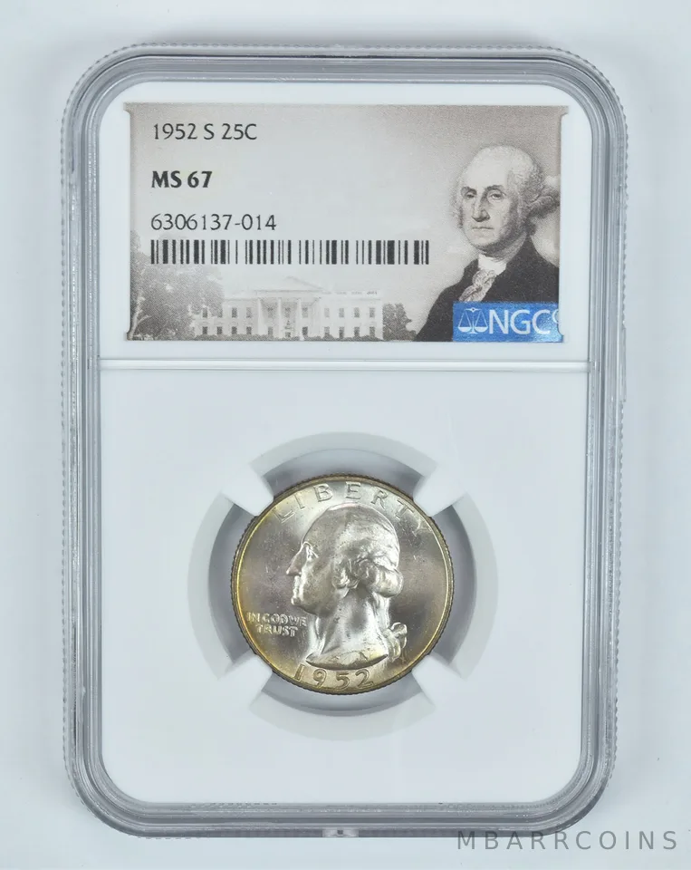 MS67 1952-S Washington Quarter - Graded NGC Original Tone a8175
