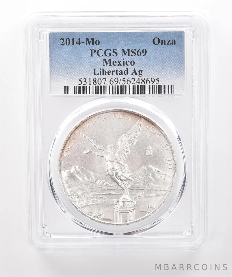 2014 Mo Mexico 1 Onza Silver Libertad MS69 PCGS Peripheral Tone *2028