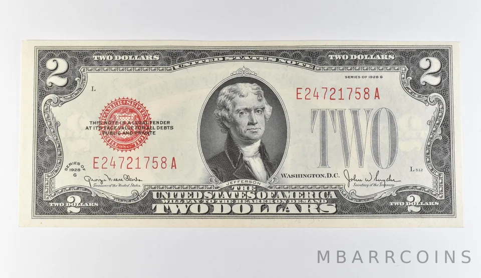 1928 G $2 Legal Tender Red Seal *9724