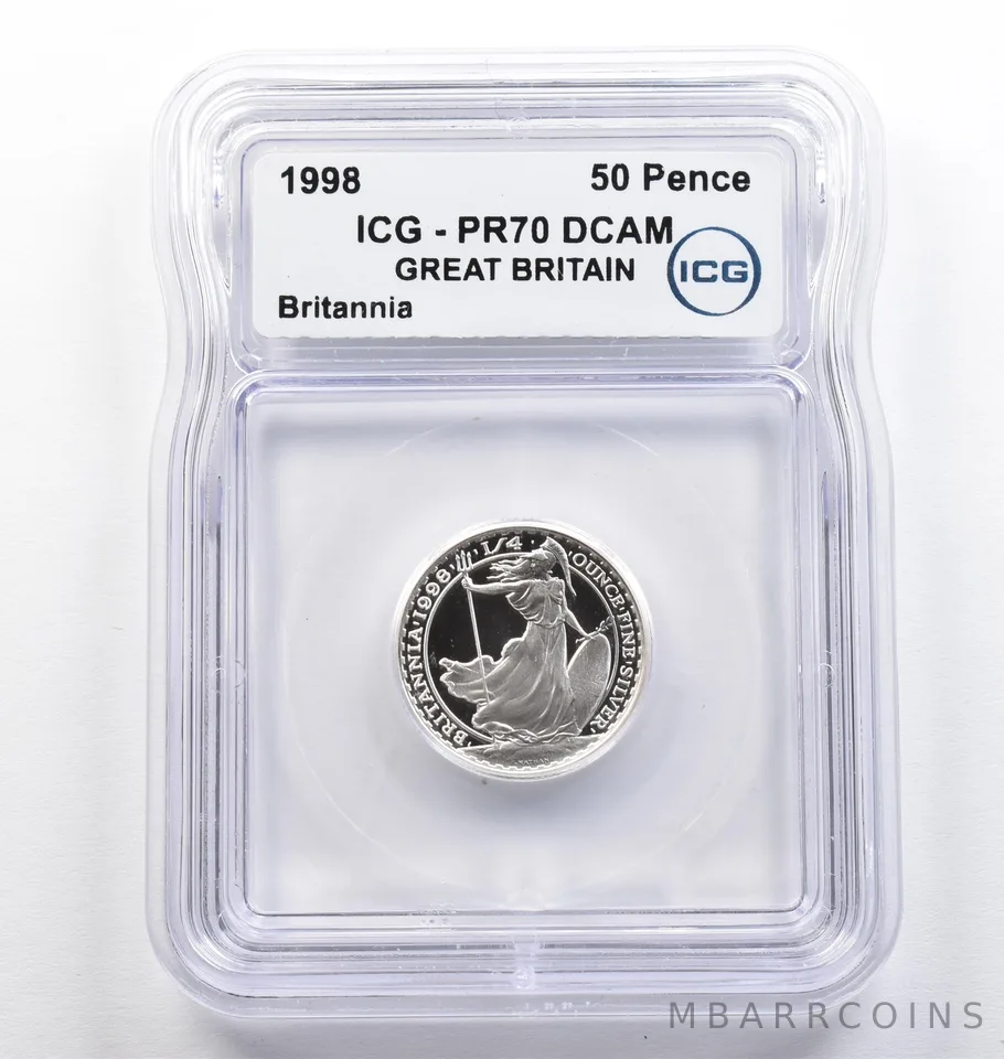 1998 Great Britain 50 Pence Silver Britannia 1/4 Oz PR70 DCAM ICG *9405