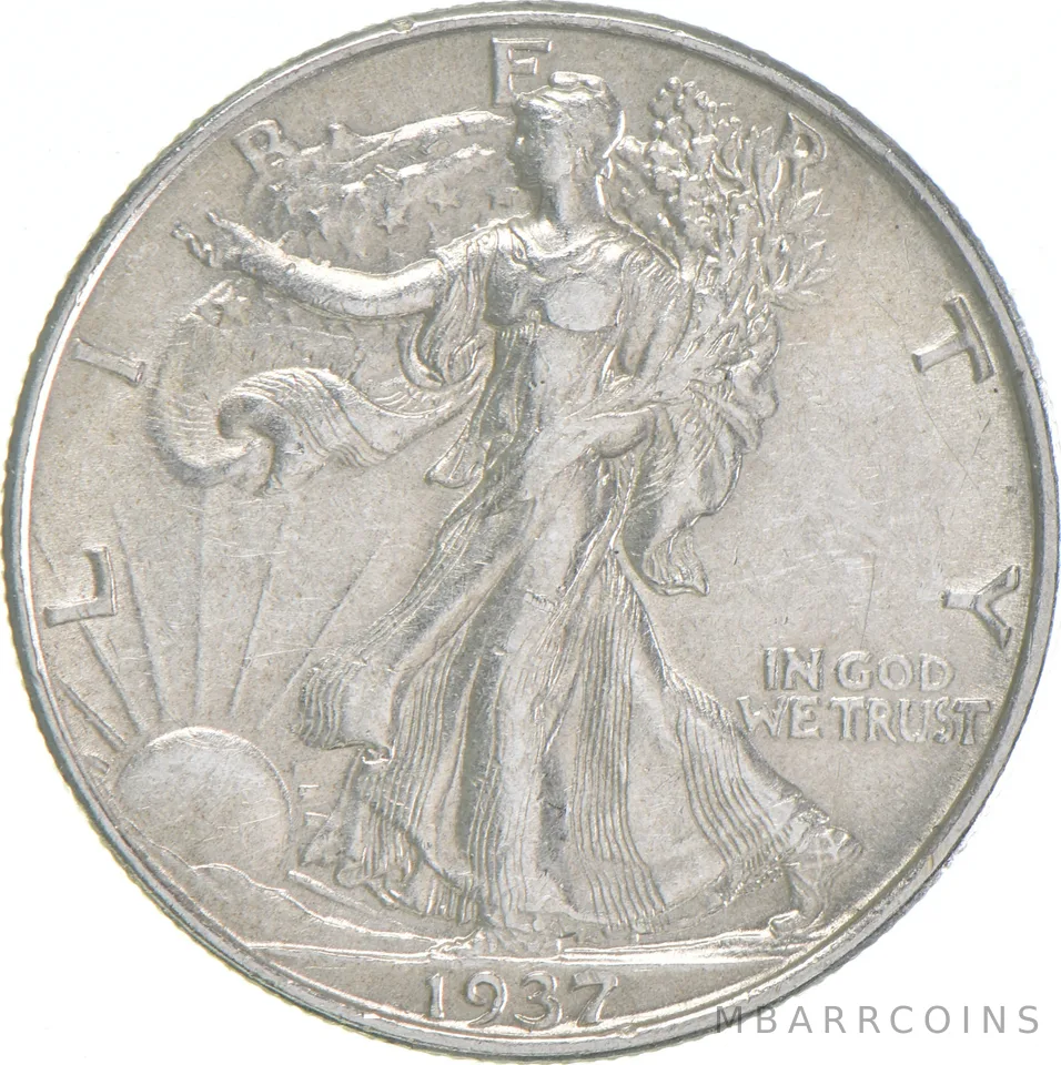 AU 1937 (P) Walking Liberty Half Dollar Almost Unc 90% Silver (1pc)