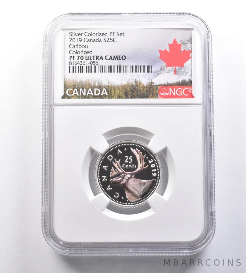 2019 Canada 25 Cents Silver Colorized PF Set Caribou PF70 UCAM NGC *7066