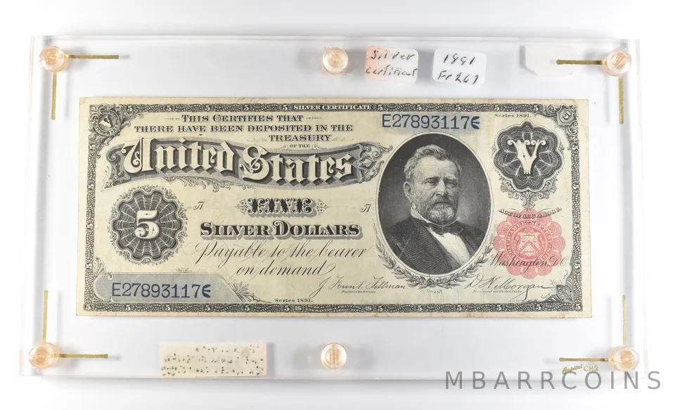 1891 $5 Silver Certificate Large Note Fr#267 *4138