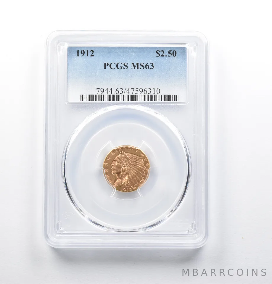 MS63 1912 $2.50 Indian Head Gold Quarter Eagle PCGS a4746