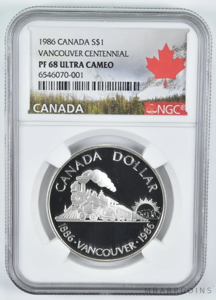 1986 Canada $1 Silver Dollar Vancouver Centennial PF68 NGC Canada Lbl
