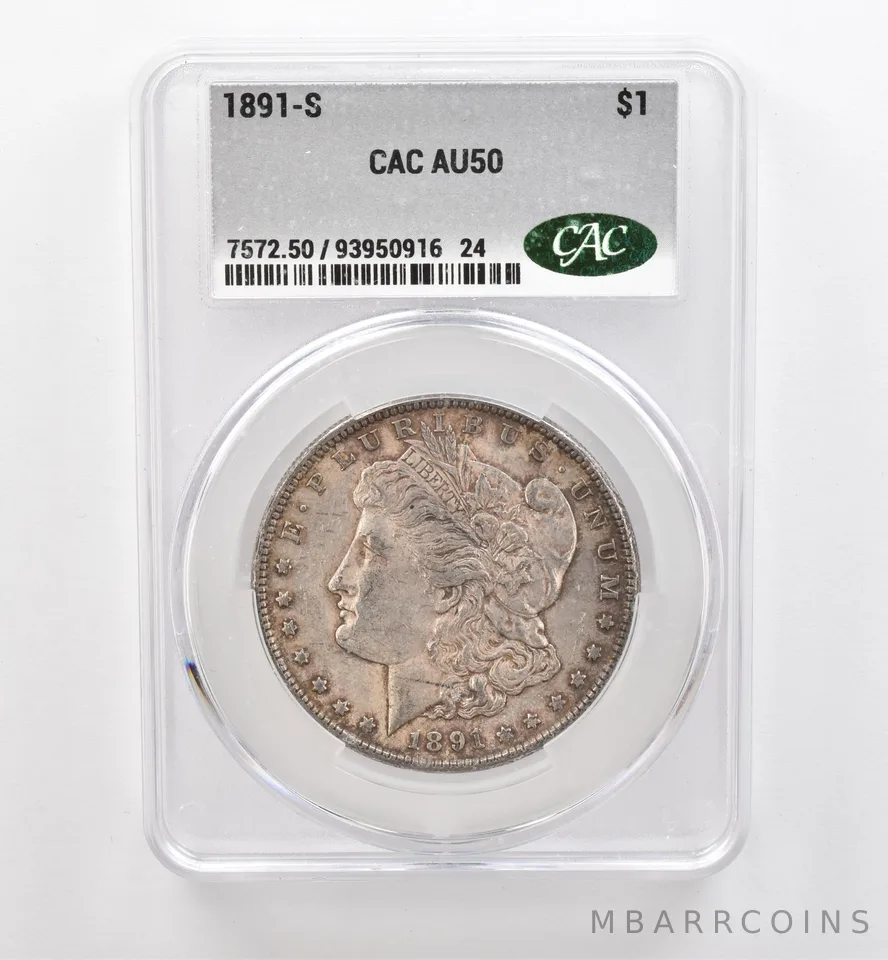 1891-S Morgan Silver Dollar AU50 CAC CACg Beautiful Tone *9134