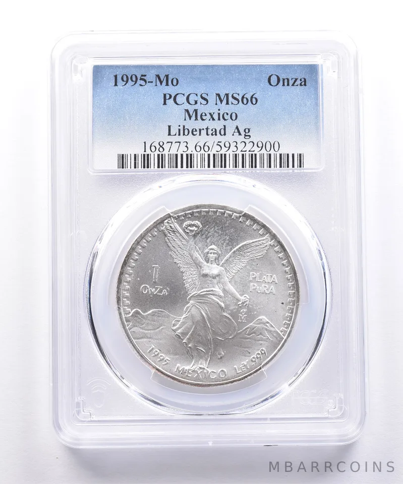 1995 Mo Mexico 1 Onza Silver Libertad MS66 PCGS Blue Label
