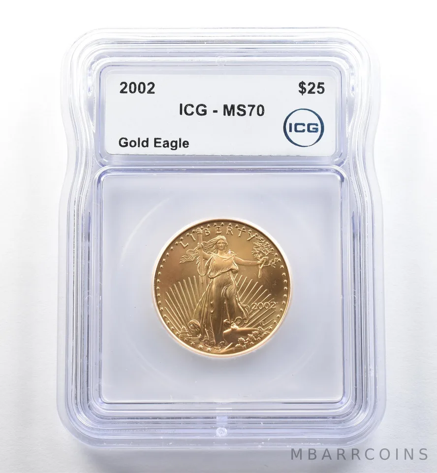 2002 $25 American Gold Eagle 1/2 Oz Gold MS70 ICG