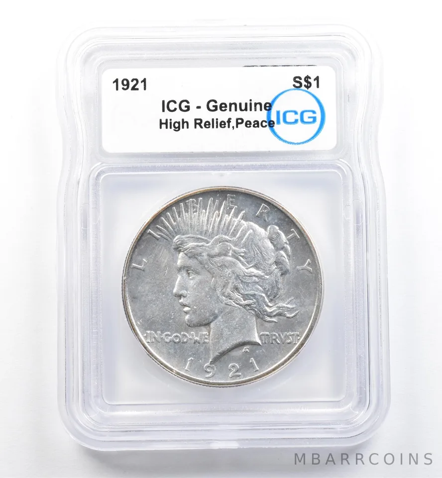 1921 Peace Silver Dollar High Relief Genuine ICG *9885