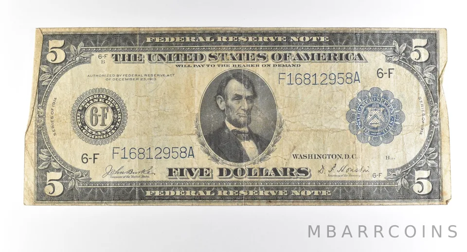 1914 $5 Atlanta GA FRN Large Note Blue Seal *2752