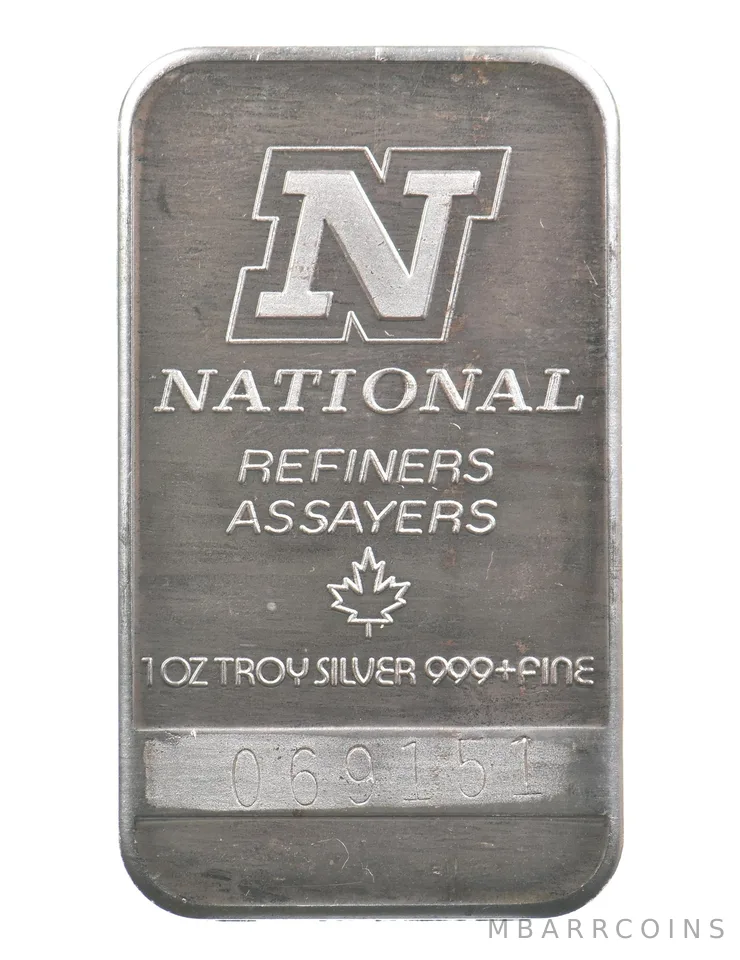 1 Troy Oz Silver Bar National Refiners Assayers *6810