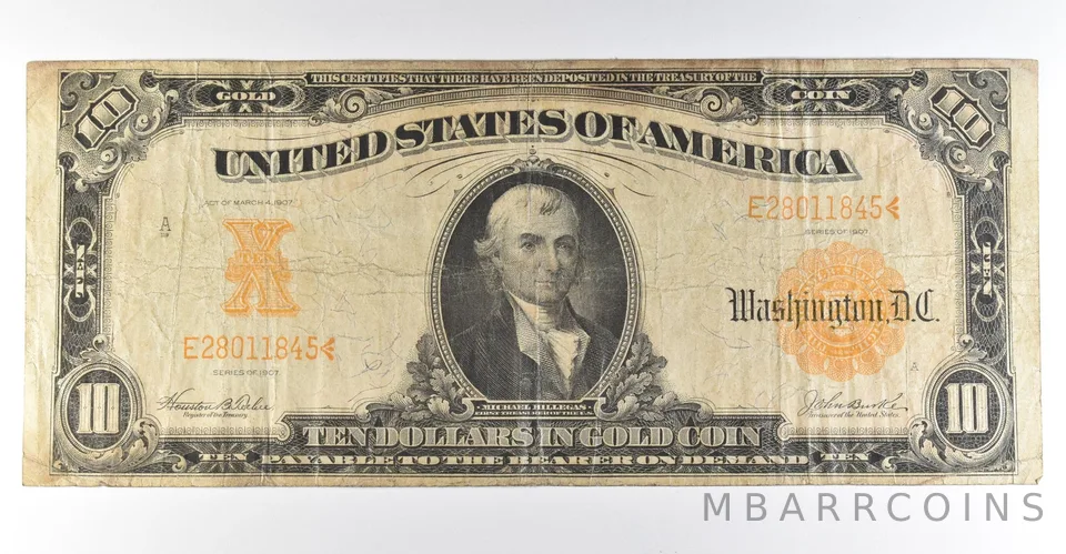 1907 $10 Gold Certificate Large Note Yellow Seal *8364