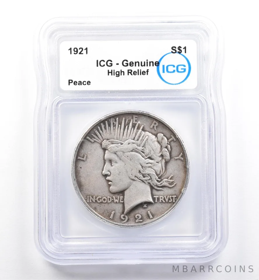 1921 Peace Silver Dollar High Relief Genuine ICG *9881