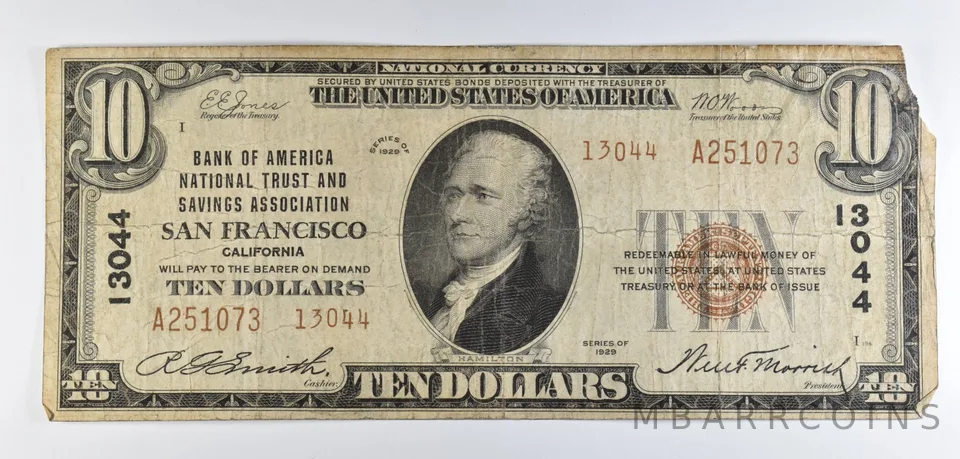 1929 $10 National Currency Note San Francisco CA Ch#13044 *8536