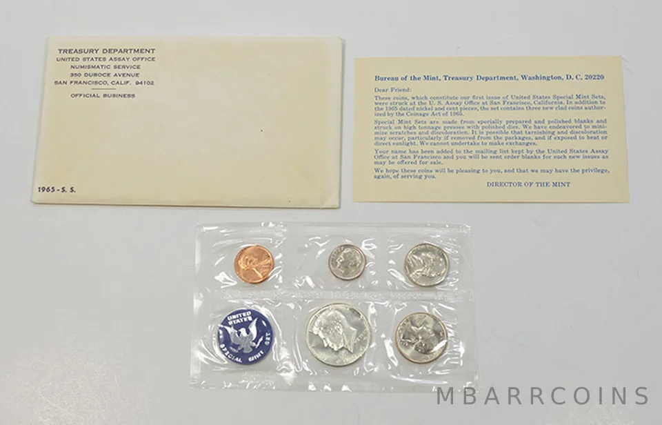 1965 SMS Special Mint Set with Original Envelope & Flatpack (5 Coins)