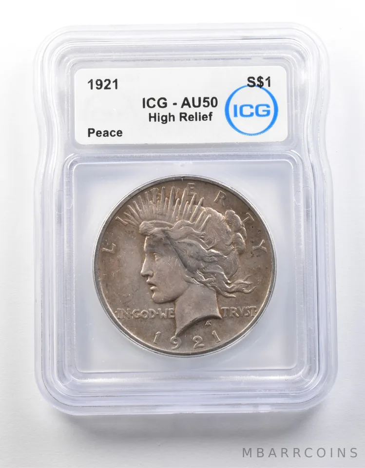 1921 Peace Silver Dollar High Relief AU50 ICG *8688