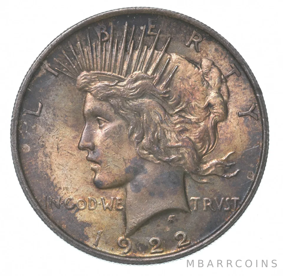 1922 Peace Silver Dollar - INSANE COLOR a4406