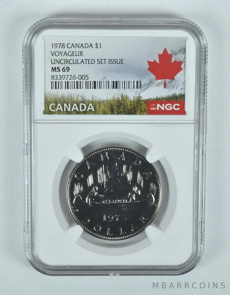 1978 Canada 1 Dollar Voyageur Unc Set Issue MS69 NGC Canada Label