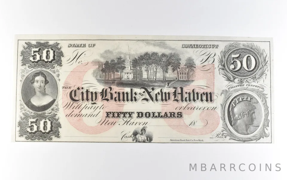 1800s $50 New Haven CT City Bank Obsolete Currency *9811