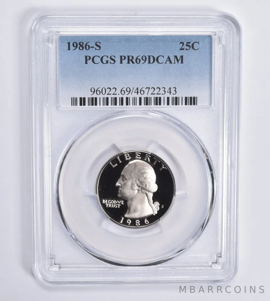 1986-S Washington Quarter 25c PR69 DCAM PCGS Blue Lbl